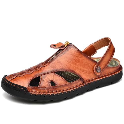 Men'S Sandals Outdoor Leather Closed Toe Waterproof Casual Lightweight Summer Beach Shoes