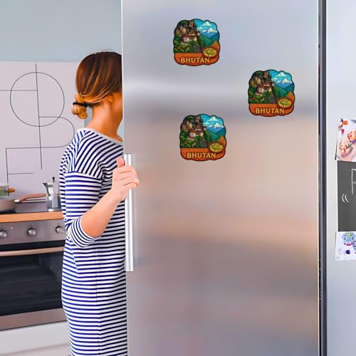 Image of Zesta Wooden Fridge Magnets Set | Refrigerator Decor Magnets for Kitchen | India Souvenir Fridge Magnet Collection | Wooden Magnet for Fridge Door Decoration (Bhutan)