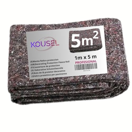 KOUSEL Manta Fieltro Pintor Suelo 1mx 5, 10, 25m(25M)(180gr/m)-Pintor, Reformas, Mudanzas, Bricolage-Antideslizante y Resistente a derrames, Reutilizable.Fabricado con Telas recicladas. (5M)
