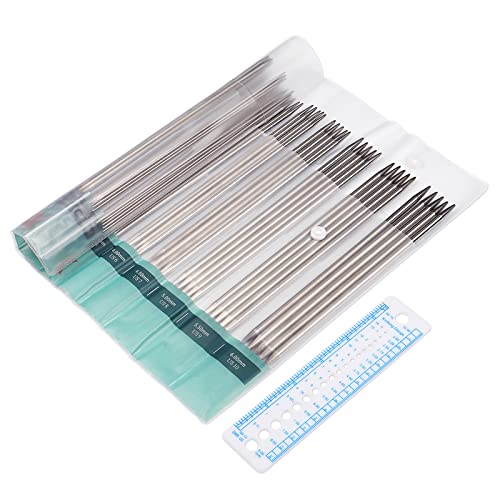 Coopay Edelstahl Stricknadeln 20cm, 55 Pack Doppelspitz Stricknadel Set und Nadellehre, 2,0mm - 6,0mm, Kurz Gerade Stricknadeln für Socken, Komplett Stricknadelset für Anfänger, Erwachsene und Kinder