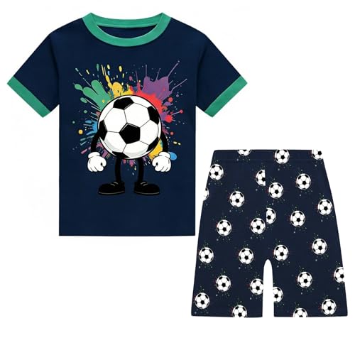 JinBei Conjunto Pijama Niño Algodón Manga Corta, 4-5 Años, Azul Marino