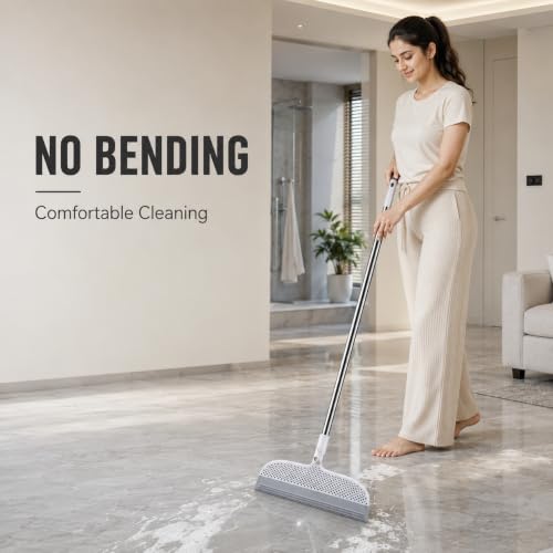 Image of Magic Broom Silicone Floor Wiper - Heavy Duty, Durable & Efficient Floor Cleaning Tool Stainless Steel Extendable Big Handle Bathroom and Kitchen Squeegee Wiper (Scraper Wiper)