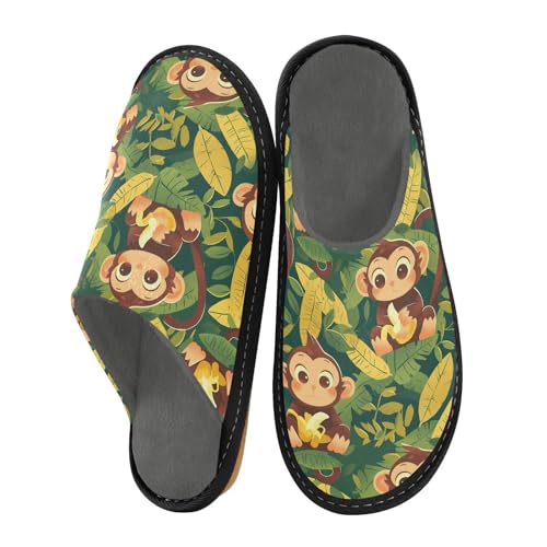 visesunny Women Men's Fuzzy Slippers Plush Warm Winter Cute Monkey Banana Fruit Cozy House Slippers Comfy Indoor Shoes