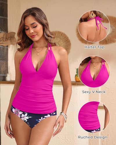 Image of Women's Halter Tankini Two Piece Bathing Suits