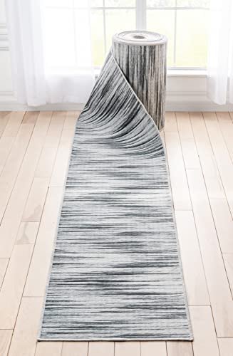 Well Woven Custom Size Runner - 27" Wide Runner 27 Inch Wide X 18 Feet Long Runner (27" X 18' Runner) - Holden Modern Grey - Abstract Geometric Stripes #TOP16