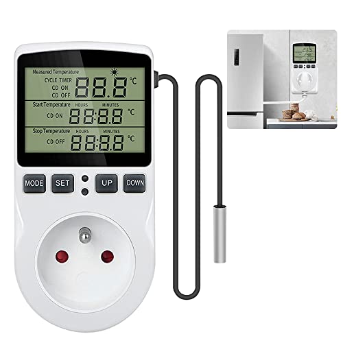 Jooheli Prise Thermostat, 220V Thermostat Terrarium, Thermostat Prise Thermostat avec Sonde, Chauffage Refroidissement Regulateur Température Numérique pour Ferme à Effet de Serre Aquarium