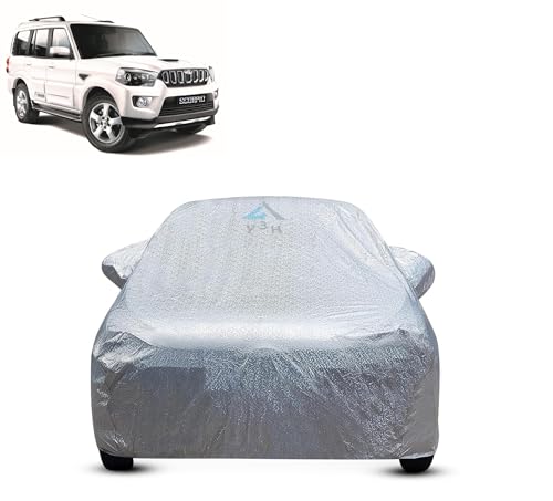 Image of Y3H 100% Waterproof Car Cover Compatible with Mahindra Scorpio (Model : 2006-2018) Custom Fit Body Covers with Mirror Pockets | Color : Metalic Silver