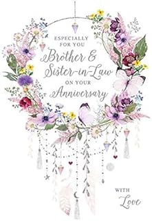 Nigel Quiney - Brother and Sister-in-Law Anniversary Card - Floral Wreath Dream Catcher - For Both of You - Silver Foil Finish