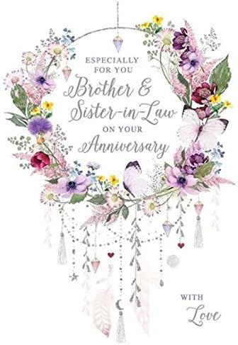 Nigel Quiney - Brother and Sister-in-Law Anniversary Card - Floral Wreath Dream Catcher - For Both of You - Silver Foil Finish