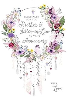 Nigel Quiney - Brother and Sister-in-Law Anniversary Card - Floral Wreath Dream Catcher - For Both of You - Silver Foil Finish