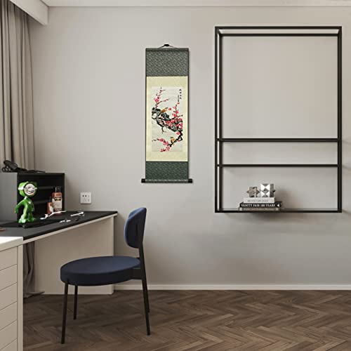 Atfart Asian Wall Decor Beautiful Silk Scroll Painting 4 Birds And Flowers - Plum Blossoms Five Blessings Oriental Decor Chinese Art Wall Scroll Wall Hanging Painting Scroll (39 X 12 In) #TOP6