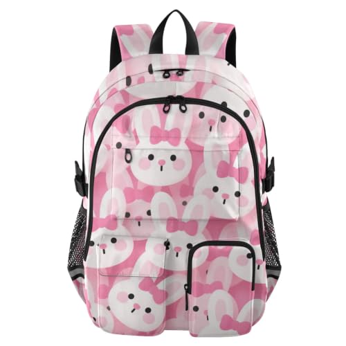 Mochila de viaje de conejo rosa contra el dolor de espalda para portátiles de estudiantes