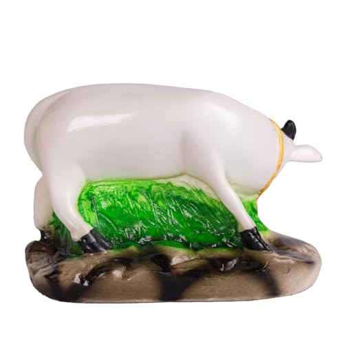 Image of Kamdhenu Cow and Calf Idol - 6 Inch Polyresin Marble Finish Gau MATA Murti | Vastu Statue for Home Temple Pooja Diwali Gift Showpiece Decor, Multicolor (COW-02)