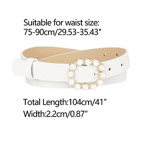 Allegra K Womens Pearl Waistband Skinny Leather Adjustable Pin Buckle Belt for Jeans Dresses Pants3