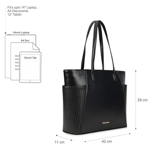 Image of Fastrack Gridlock Tote | Woven Faux-Leather Women's Handbag | Laptop Tote with Textured Side Pockets & Gold Hardware