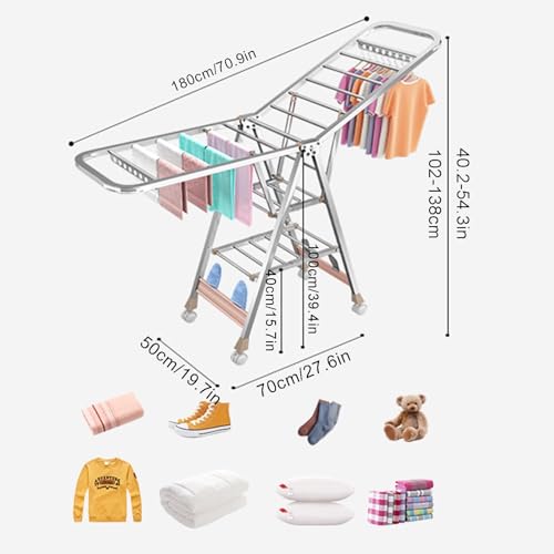 Étendoir à linge d'intérieur en acier pliable de 180 cm