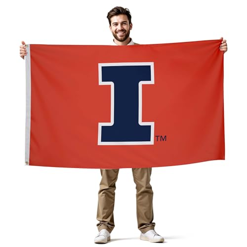 Illinois Fighting Illini College Sports Printed Flag - NCAA Licensed - Nylon - School Banner (Orange Navy Blue 3 x 5)