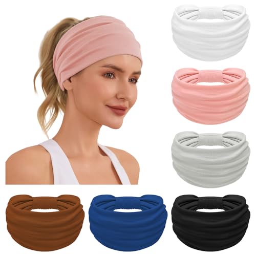 6Pcs Wide Headbands for Womens Hair Bands Non Slip Boho Sweat Turban Daily