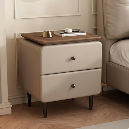 Solid Wood Nightstand with 2 Drawers - Stylish Beige & Brown Bedside Table Storage Cabinet for Apartment, Bedroom & Living Room - Small Space Furniture (50CM)