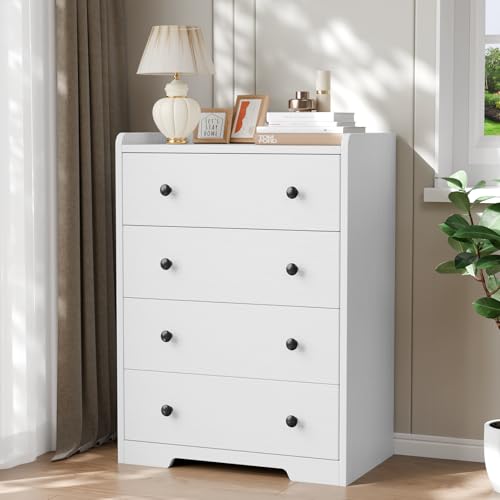 Furnulem 4-Drawer Dresser for Bedroom - White Wood Chest of Drawers Closet Storage Cabinet Organizer...