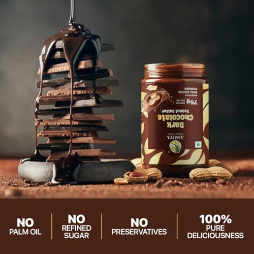 Image of Asmita Organic Farms Dark Chocolate Peanut Butter 325g | Smooth & Creamy Peanut Butter | High Protein Spread | No Refined Sugar | Cholesterol & Trans Fat Free | Healthy Spread for Breakfast & Snacks