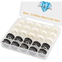Simthread 25pcs 15White + 10Black Prewound Bobbin Thread Size L SA155 60WT for Brother Husqvarna Pfaff Embroidery Thread Sewing Thread Machine with Clear Storage Plastic Case DIY