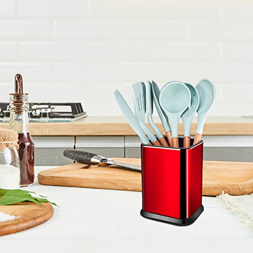 Redcall Stainless Steel Kitchen Utensil Holder For Countertop,Large Cooking Utensils Organizer,Spoon Spatula Holder,Modern Rectangular Utensil Caddy Counter,Utensil Crock Red #TOP6