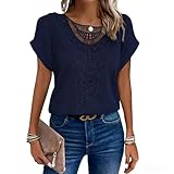 Blusa Mujer, Camiseta Casual de Manga Corta para Mujeres, y Escote en V, Top con Encaje Transpirable y Ajuste Ceñido para...