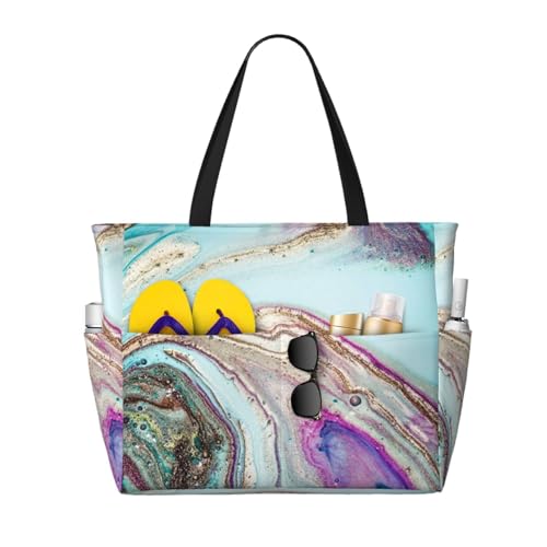 Sac de plage imprimé agate arc-en-ciel pour vos sorties vue mer