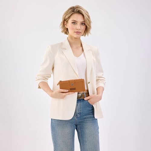 Image of Montana West X Wrangler Brown Wallets for Women Bifold Card Cases & Money Organizers Compact Ladies Female Minimalist Wallet with ID Window and Zipper Pocket