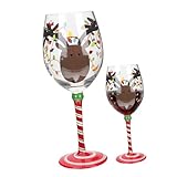 Homoyoyo Copa de Vino de Navidad Multifuncional de Cristal con Diseño Festivo de Reno Vaso Elegante para Fiestas y Cenas Navideñas Fácil de Limpiar y Almacenar