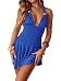 Women Sexy Halter V Neck Mini Dress Flowy Irregular Ruffle Hem Backless Summer Dress Ruched Cocktail Party Dresses Royal Blue