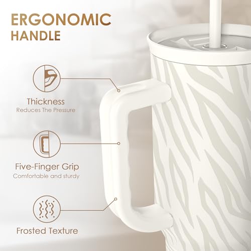Image of SANDJEST Zebra Skin 40oz Slider Tumbler with Handle and Straw - Insulated Stainless Steel Travel Coffee Mug for Women Girls, Gift for Birthday, Christmas