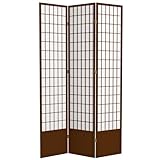 Red Lantern 7 ft. Tall Window Pane Shoji Screen - Walnut - 3 Panels