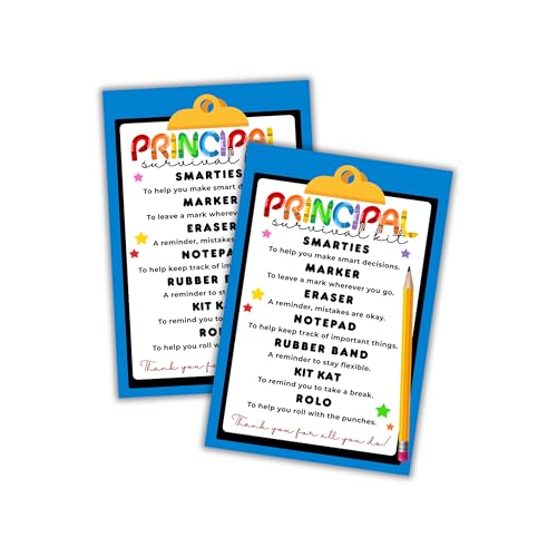 Principal Survival Kit List Postcard 30pk 4x6” Printables for Goodie Bags Gift Classroom Back to School Labels School Elementary PTA Thank You