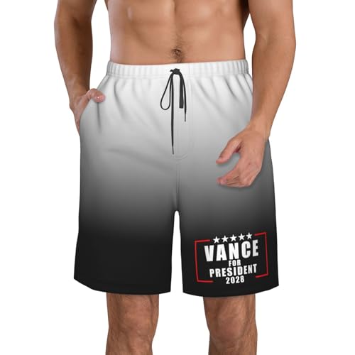 JD Vance President 2028 Men's Swim Trunks Quick Dry Beach Board Shorts Swimwear Bathing Suits for Holiday Party,