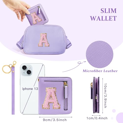 Image of COSHAYSOO Initial Wallet RFID Small Bifold Slim Letter Wallet for Women Teenager Girls Travel Daily Necessities Credit Cards Money Cash Coin Organizer, Lavender, Compact, A
