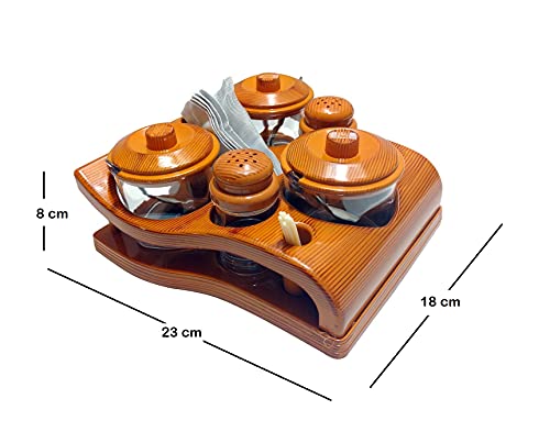 Image of Nabhya Complete Dining Table Set of Pickle Jars, Salt and Pepper Dispenser, Toothpick Holder and Spoon Holder(Wooden Look Design, Plastic) (All in One)