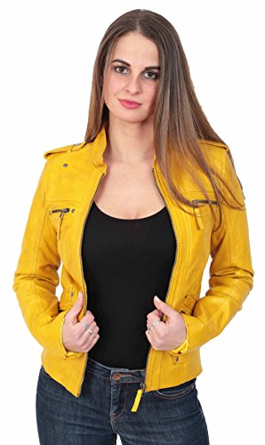 Blouson biker femme jaune taille 38 veste de motard mi-saison coupe cintrée