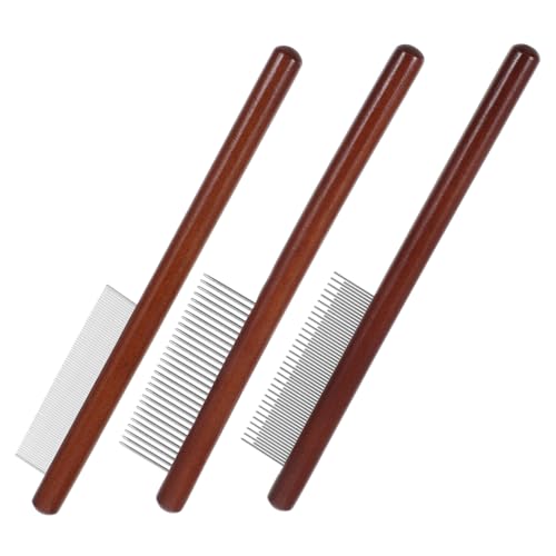 ifundom 3Pcs Pet Grooming Comb Wooden Handle Long Needle Comb for Cats Dogs Portable Wear Resistant Hair Brush for Tear Stains Ergonomic Design Safe for Sensitive