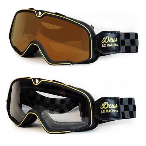 YOUUPOC Motocross Brille,Motorradbrille Retro Motorrad Brille Gläser Cafe Racing Vintage Moto Classic ATV Universal Brille Helm Zubehör (Color : Gold-and-Clear)