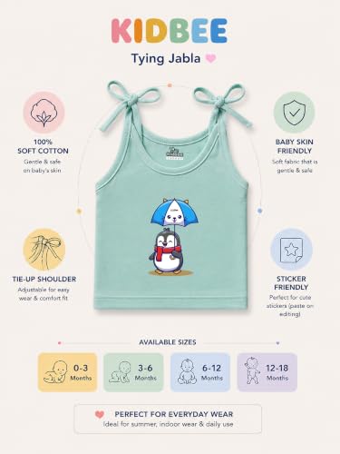 Image of Kidbee Baby Cotton Hosiery Tie-Up Jabla Pack of 6 | Soft Sleeveless Tank Tops & Baby Vests for Newborn Infants, Boys & Girls
