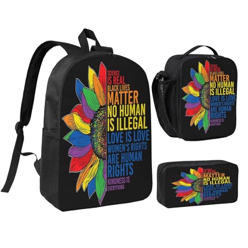 Gay Pride 17 Inch Backpack Sets Lunch Bag Lightweight Daypack for Men Women 3Pcs