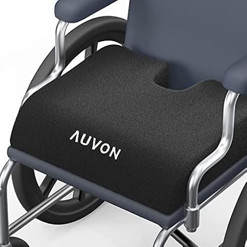 AUVON Wheelchair Seat Cushions for Sciatica, Back, Coccyx, Pressure Sore and Ulcer Pain Relief, Memory Foam Pressure Relief Cushion with Detachable Safety Strap, Breathable Fabric, Waterproof Fabric Cover
