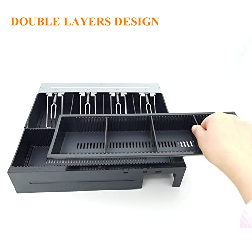 Cash Drawer Insert Tray 4 Grids Double Layers Money Tray Replacement Drawer Register Insert Tray Currency Compartment Money Storage Box With Metal Wire Gripper #TOP2