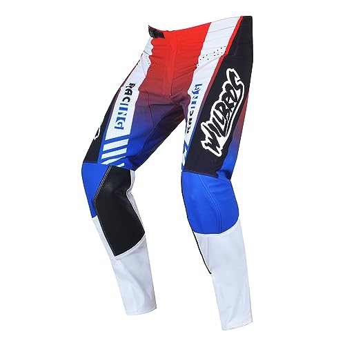 Willbros Pantalones Moto Enduro y Motocross MX Motocicleta Bicicleta de Montaña MTB BMX Moto Quad para Hombre Mujeres Azul y Blanco XXL=38