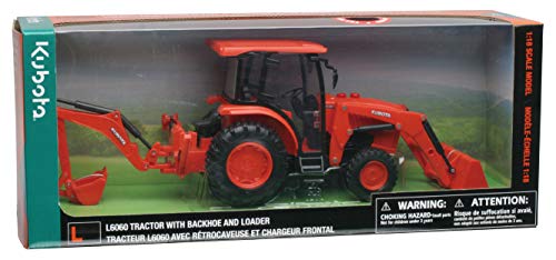 New Ray- Tractor Kubota con godet y pala (ligereza y sonido) 1/18u00b0 -33123 SS Juguete, multicolor , color/modelo surtido