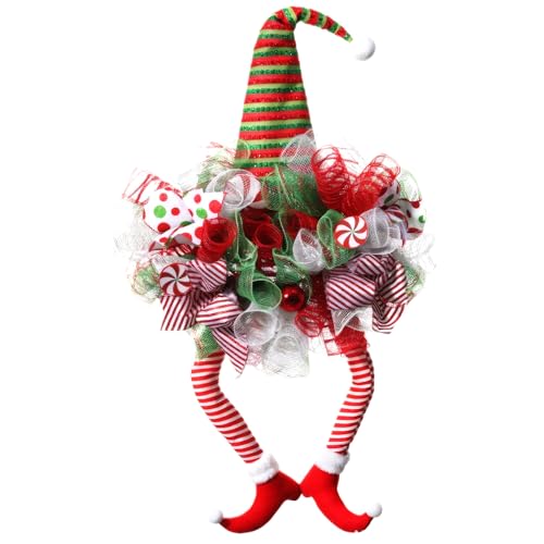Couronnes de Noël pour porte d'entrée 18x29'' Couronne de Noël elfe à longues pattes douces à suspendre Ornements de Noël fantaisistes pour la maison, le jardin, le bar ou la fête Décoration de Noël D