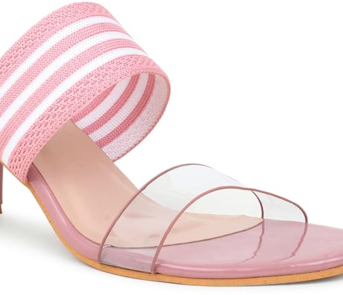 Image of Action Women's Black Suede Platform Sandals| Stiletto Heel| Clear Strap with Striped Band| Ankle Strap Design Black
