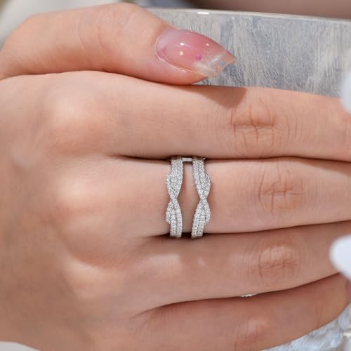 SHELOVES White CZ Twist Ring Guard Enhancers for Engagement Ring Double Wedding Bands 925 Sterling Silver Sz 5-102